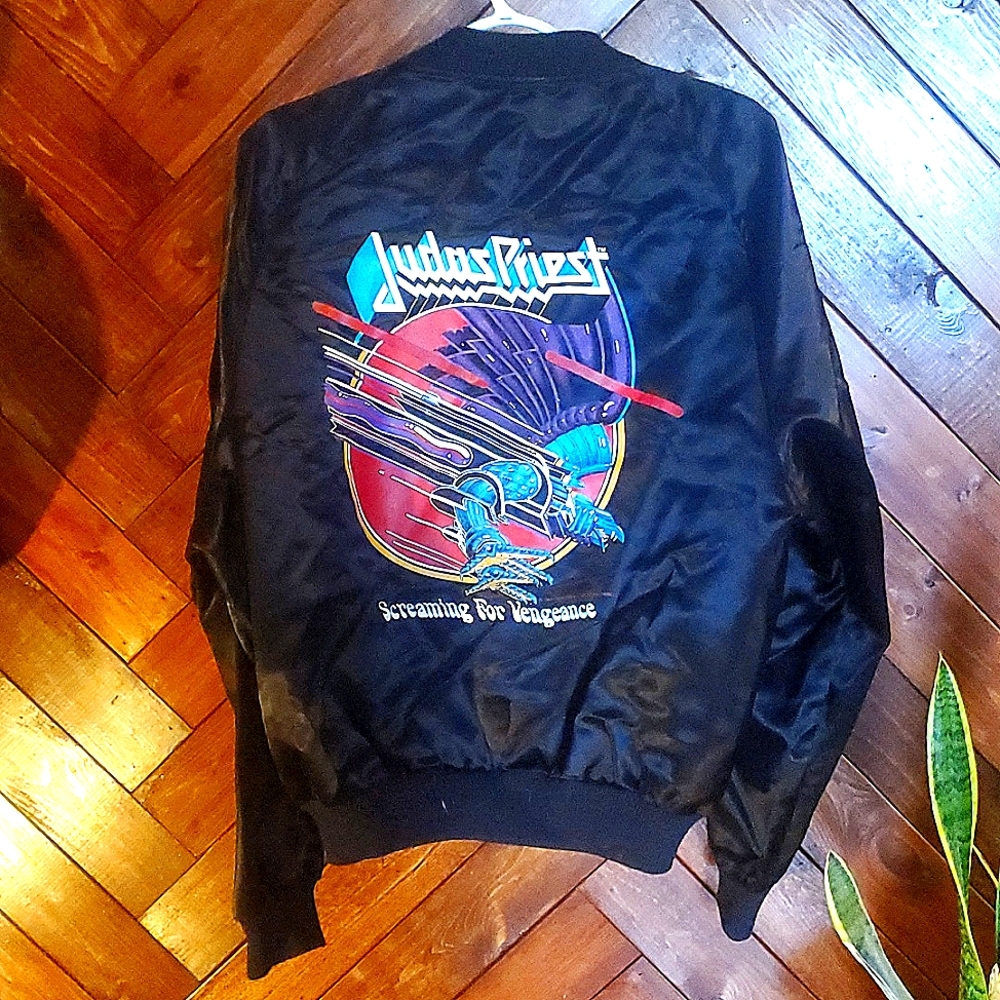 Judas Priest RARE Black Satin Bomber Jacket Screaming for Vengeance tour jacket